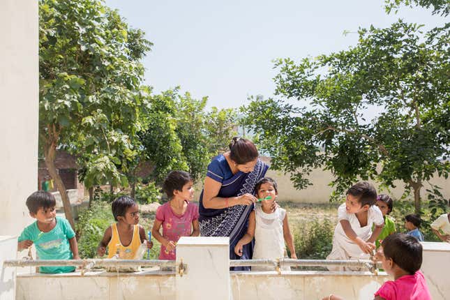 Morning routines for junior schoolchildren at Pardada Pardadi.