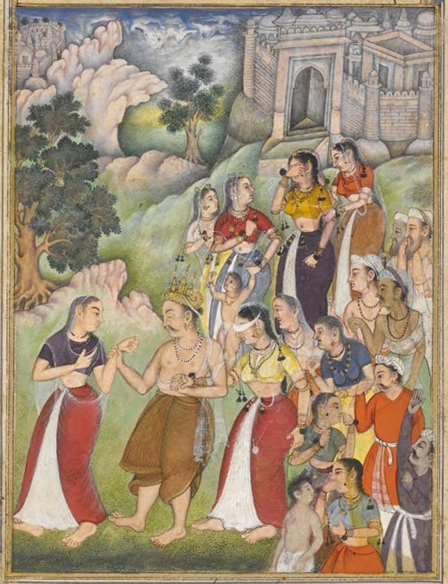 One of Rama’s servants overhears a washerman quarrelling with his wife. Episode from the 14th book, the Aśvamedhikaparva (ʻhorse sacrificeʼ).