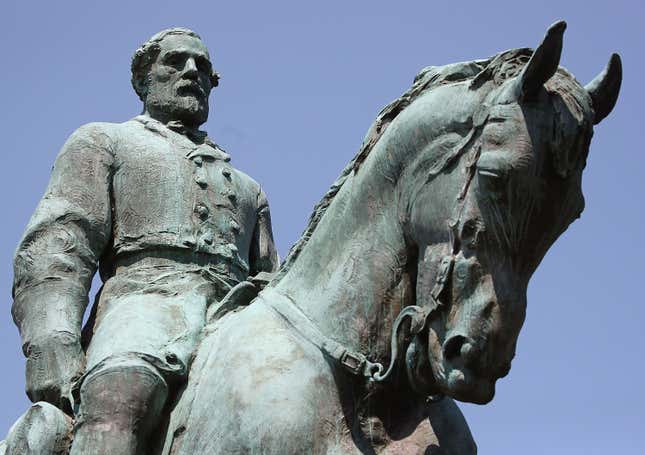 The statue of Confederate Gen. Robert E. Lee stands in the center of the renamed Emancipation Park on August 22, 2017 in Charlottesville, Virginia. A decision to remove the statue caused a violent protest by white nationalists, neo-Nazis, the Ku Klux Klan and members of the ‘alt-right’.