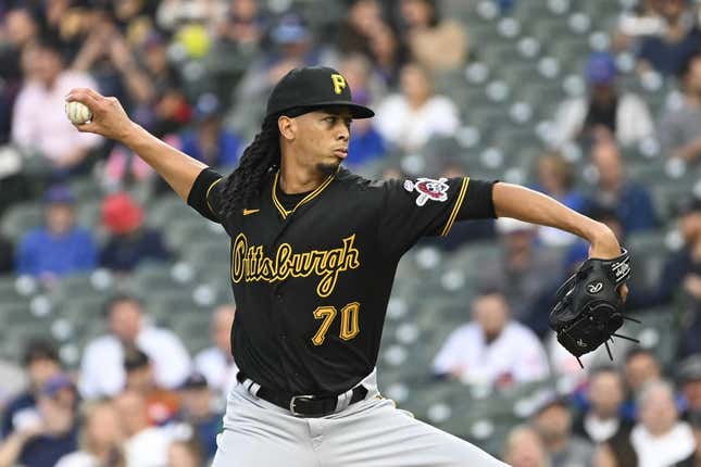 Jun 14, 2023; Chicago, Illinois, USA;  Pittsburgh Pirates starting pitcher Osvaldo Bido (70) delivers against the Chicago Cubs during the first inning at Wrigley Field.