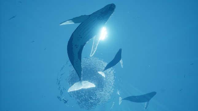 Whales swimming in the game Abzu.