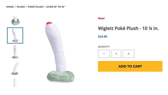 A screenshot shows the Pokémon Center's listing for its new Wiglett plush.