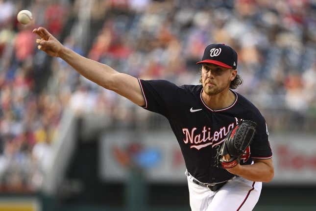 Jul 3, 2023; Washington, District of Columbia, USA; Washington Nationals starting pitcher Jake Irvin (74) throws to the Cincinnati Reds during the first inning at Nationals Park.