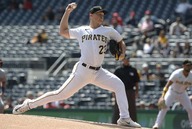 Sep 14, 2023; Pittsburgh, Pennsylvania, USA; Pittsburgh Pirates starting pitcher Mitch Keller (23) delivers a pitch against the Washington Nationals during the first inning at PNC Park.