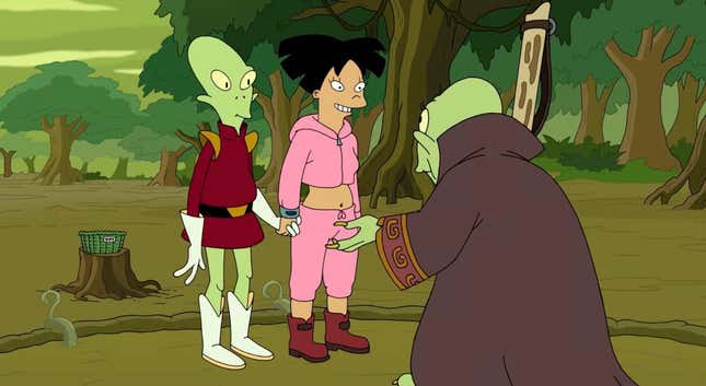 Kif and Amy hold hands