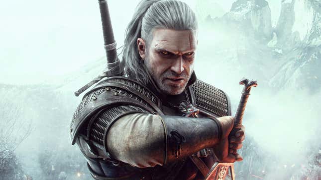 Geralt draws his sword.