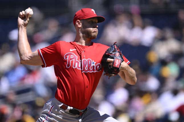 Sep 6, 2023; San Diego, California, USA; Philadelphia Phillies starting pitcher Zack Wheeler (45) throws a pitch against the San Diego Padres during the first inning at Petco Park.