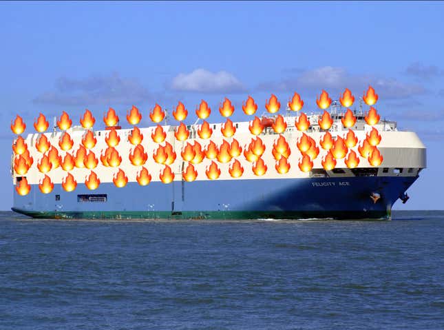 This is the closest we can get to a fair use photo of the Felicity Ace on fire.