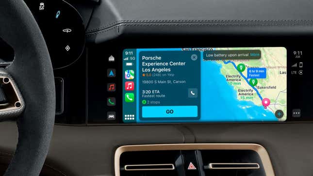 Image of Apple Maps running via CarPlay in a Porsche Taycan