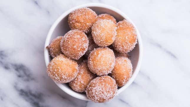 Donut hole snacks in bowl on countertop