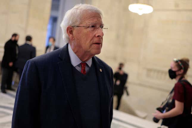 WASHINGTON, DC - JANUARY 04: Sen. Roger Wicker (R-MS) arrives to a Senate Republican Policy Luncheon on Capitol Hill on January 04, 2022, in Washington, DC. 