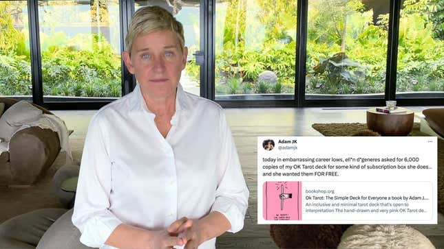 Image for article titled Ellen DeGeneres&#39; Team Denies Asking an Artist for 6,000 Free Tarot Decks