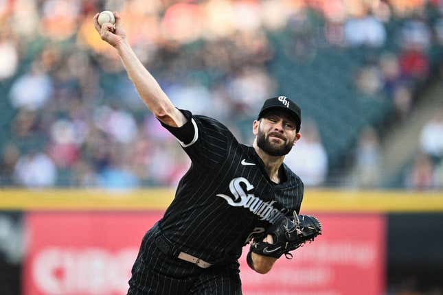 Jun 23, 2023; Chicago, Illinois, USA;  Chicago White Sox pitcher Lucas Giolito (27) pitches against the Boston Red Sox at Guaranteed Rate Field.