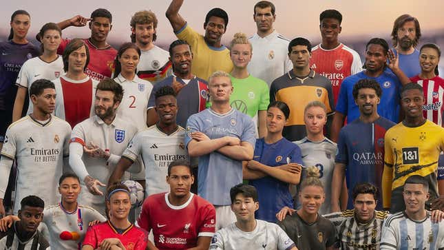 The cover of FC 24 Ultimate Edition, which features a ton of former and current footy stars.