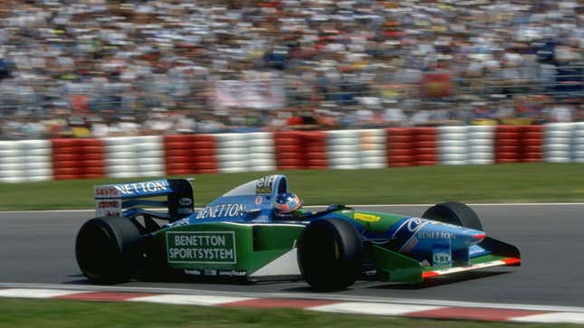 Michael Schumacher drives his Benetton F1 car at the 1994 Canadian Grand Prix. 