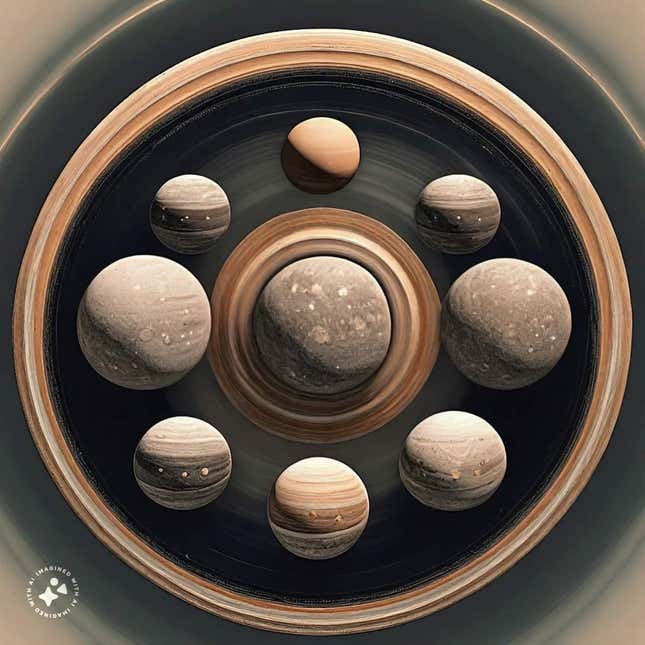 Prompt: Imagine if we lived on the planet Saturn and had five suns. Notice Meta’s watermark on the AI-generated image. 