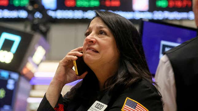 A trader works on the floor of the New York Stock Exchange (NYSE) in New York City.