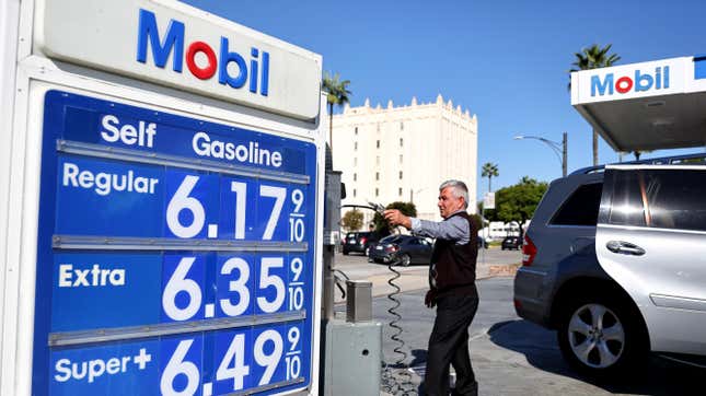 he Mobil logo and gas prices are displayed at a Mobil gas station on October 28, 2022 in Los Angeles, California. Exxon Mobil Corp. posted a quarterly profit of nearly $20 billion, the highest quarterly profit in company history amid a surge in oil prices during the quarter.