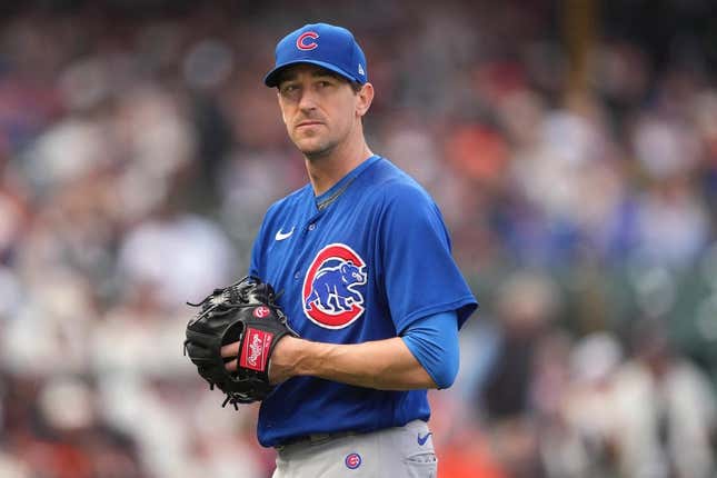 Jun 10, 2023; San Francisco, California, USA; Chicago Cubs starting pitcher Kyle Hendricks (28) walks to the dugout at the end of the fifth inning against the San Francisco Giants at Oracle Park.