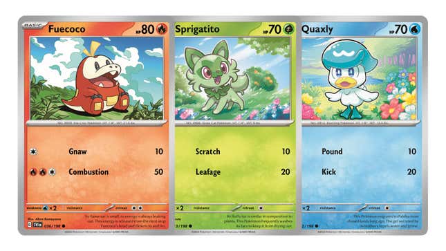 The three starter Pokemon cards.