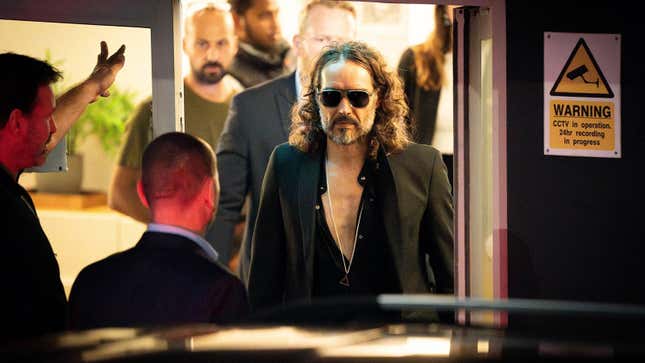 Russell Brand leaves the Troubadour Wembley Park Theatre in London after performing a comedy set on September 16, 2023