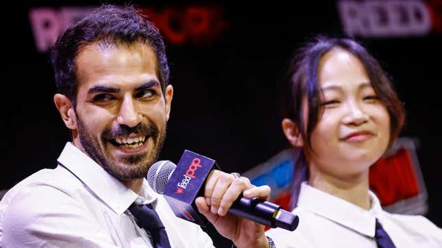 Ryan Colt Levy and Suzie Yeung speak at the Chainsaw Man Dub Cast Panel at New York Comic Con 2022.