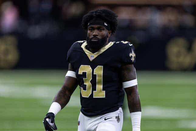 Jan 8, 2023; New Orleans, Louisiana, USA;  New Orleans Saints running back Eno Benjamin (31) runs to the locker room after the game against the Carolina Panthers during the second half at Caesars Superdome.