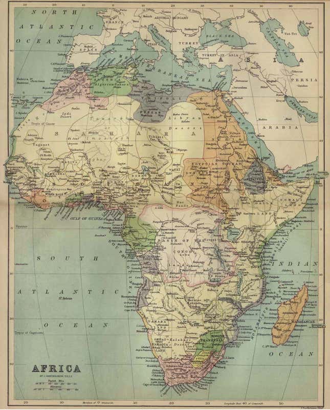 Africa map from 1885 by Bartholomew