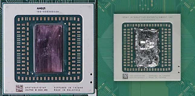 Izquierda: CPU AMD 4700S de Bodnara. Derecha: CPU Zen 2 personalizada de la PS5 de iFixit.