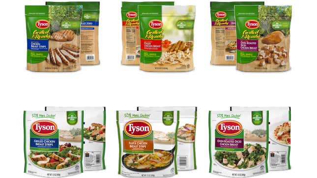 Six of the 30 products Tyson has recalled for potential listeria contamination 