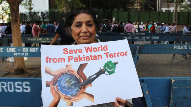 Raju Batheja, a member of the group, at the protest outside the UN.