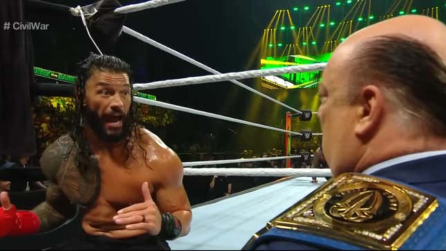 Roman Reigns explains to Paul Heyman that he doesn’t want to be in England, which he says is full of idiots.