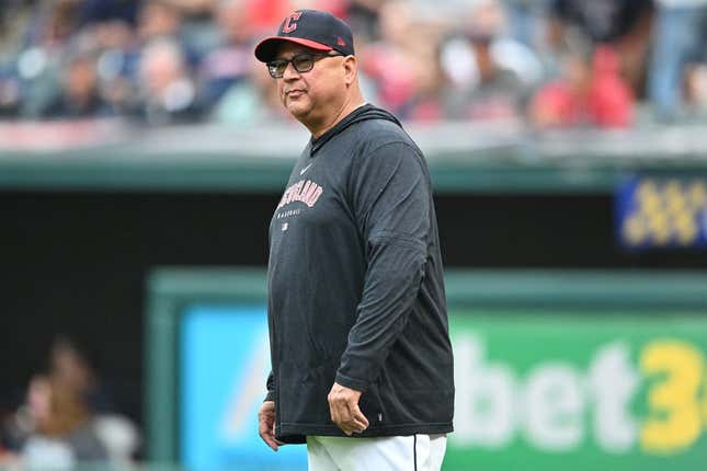 Jun 23, 2023; Cleveland, Ohio, USA; Cleveland Guardians manager Terry Francona walks on to the field to challenge a call during the third inning against the Milwaukee Brewers at Progressive Field.