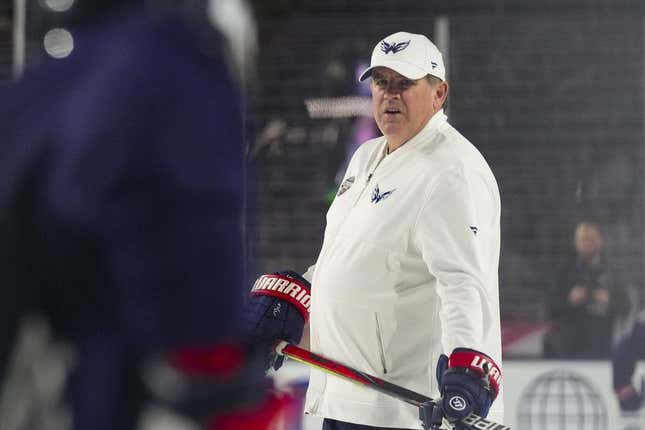 Peter Laviolette, pictured in a February practice overseeing Washington Capitals practice at Carter-Finley Stadium, is the new coach of the Rangers.
