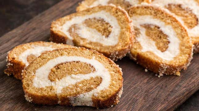 Pumpkin cake roll sliced