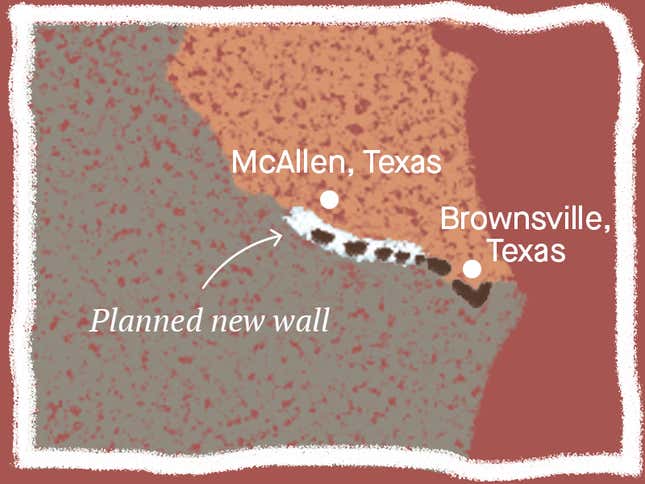 Planned border wall near McAllen and Brownsville, Texas
