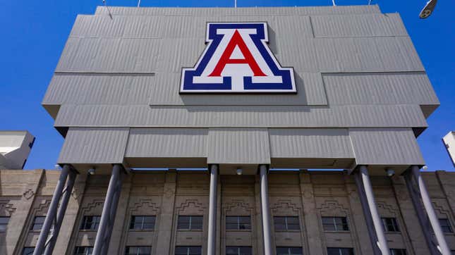 The University of Arizona logo on the scoreboard of Arizona Stadium