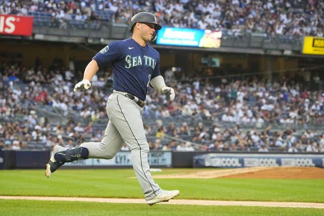 Jun 22, 2023; Bronx, New York, USA;  Seattle Mariners first baseman Ty France (23) rounds the bases after hitting a home run against the New York Yankees during the second inning at Yankee Stadium.