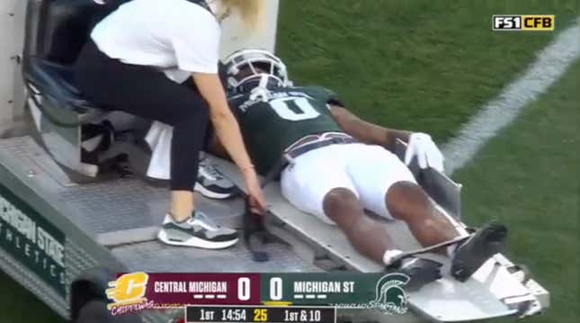 Alante Brown was stretchered off the field after a brutal hit