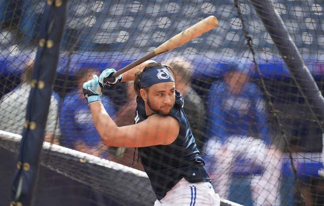 Toronto Blue Jays' Bo Bichette during batting practice before a