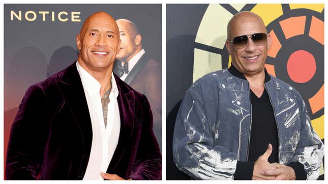 Dwayne “The Rock” Johnson, left; Vin Diesel.