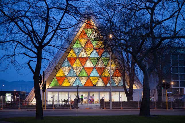 After a 2011 earthquake in Christchurch, New Zealand, Ban designed a temporary replacement for the church made out of cardboard.
