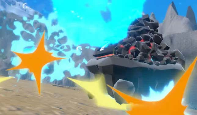 Carkoal at Titan size, surrounded by explosions.