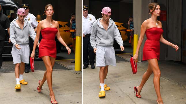 Image for article titled Hailey and Justin Bieber’s Contrasting Outfits Spark Stupidly Intense Internet Debate