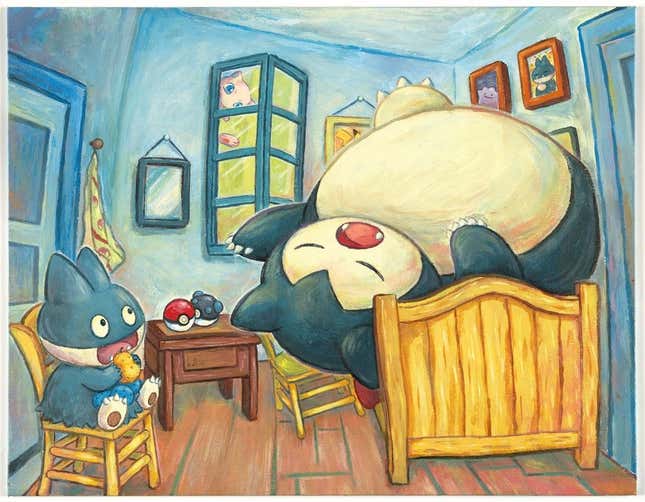 Snorlax and Munchlax in a parody of The Bedroom.