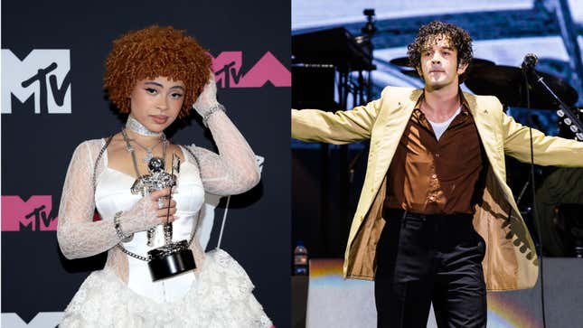 Left: Ice Spice (Photo: Dimitrios Kambouris/Getty Images), Right: Matty Healy (Photo: Mauricio Santana/Getty Images)