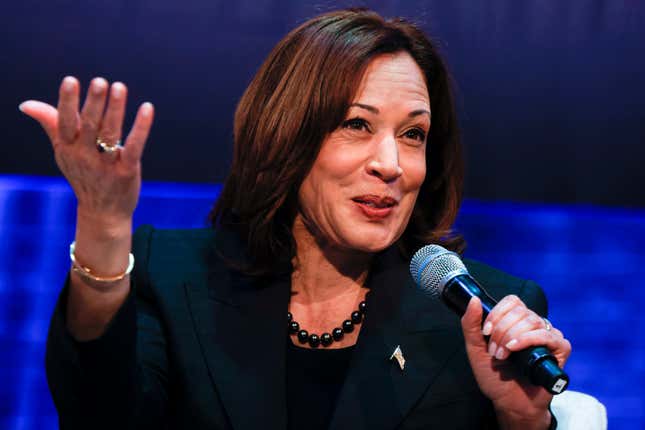 US Vice President Kamala Harris speaks at the Arvada Center for Performing Arts in Denver, Colorado, US, on Monday, March 6, 2023. Harris discussed the Biden administration’s investments to combat climate change and efforts to build a new clean energy economy. 