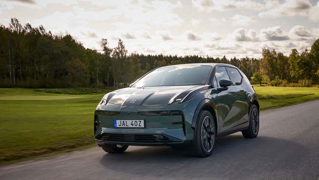 A photo of a green Zeekr X electric SUV. 