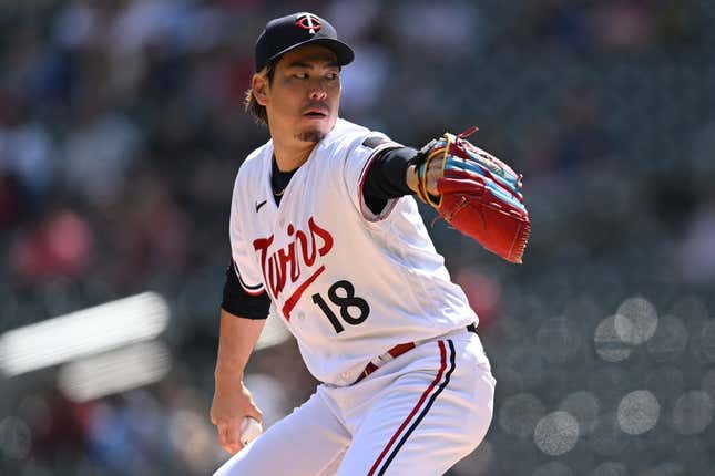 Apr 10, 2023; Minneapolis, Minnesota, USA; Minnesota Twins starting pitcher Kenta Maeda (18) throws a pitch against the Chicago White Sox during the first inning at Target Field.