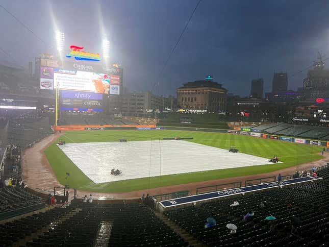 The Detroit Tigers and Atlanta Braves spent Tuesday, June 13, 2023, in a rain delay because of inclement weather at Comerica Park.